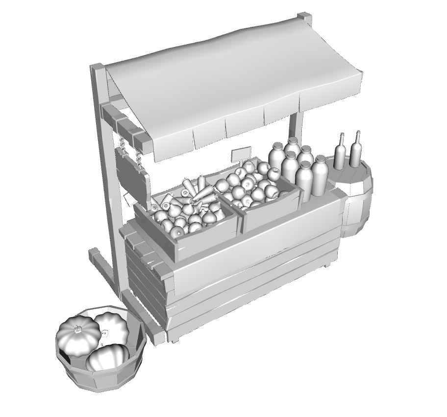 【漫画用3D】ファンタジー風野菜屋の屋台