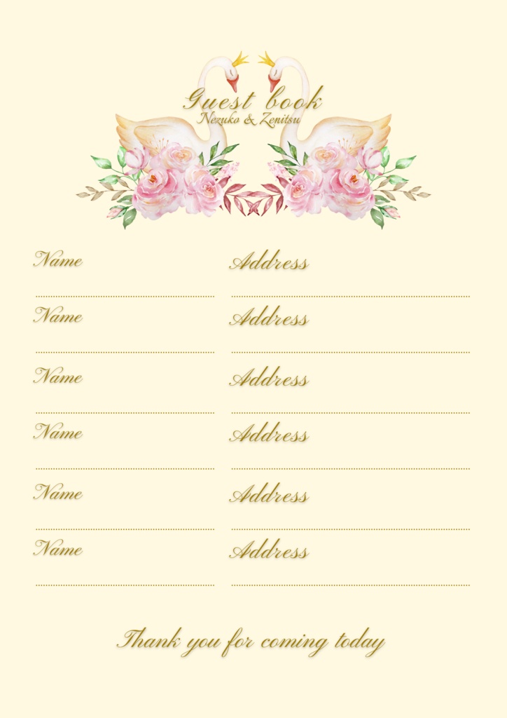 ペアのスワン芳名帳 ゲストブック