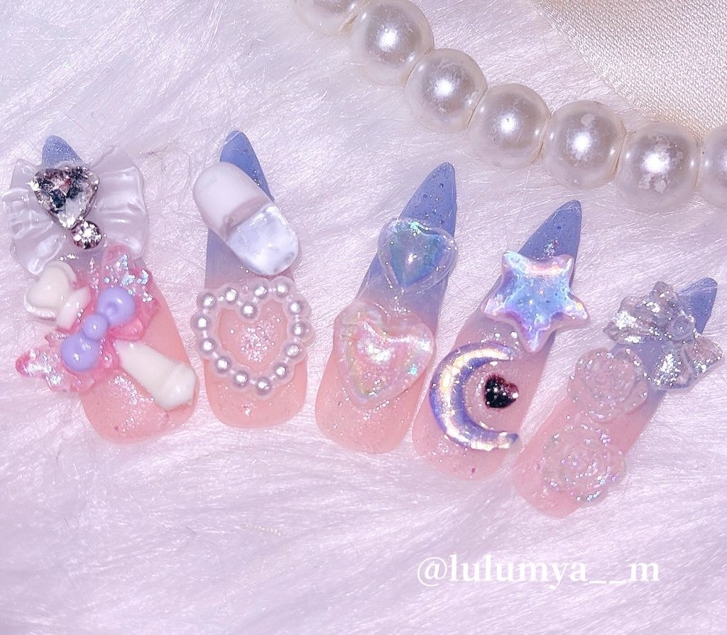 ピンク×水色 ゆめかわネイル🦄🩷🩵(パーツ11個以上)