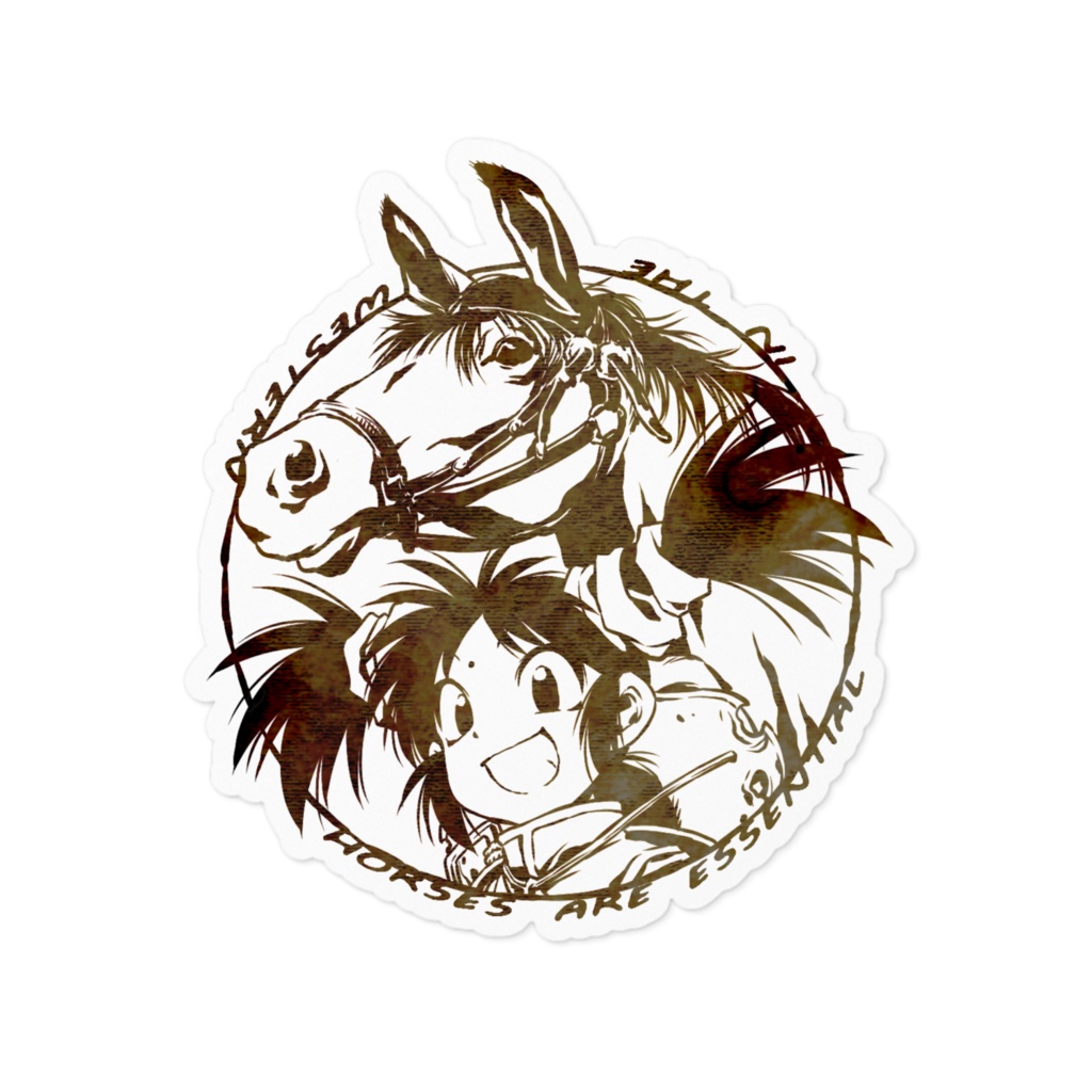 ステッカー　ミンチャオ馬モノクロ