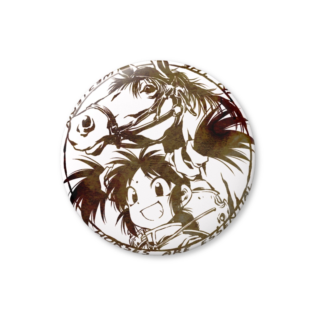 缶バッジ ミンチャオ馬モノクロ