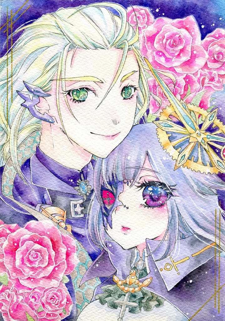 手描きイラスト 大きめサイズ 時を司る魔法使いたち -兄弟子と妹弟子-