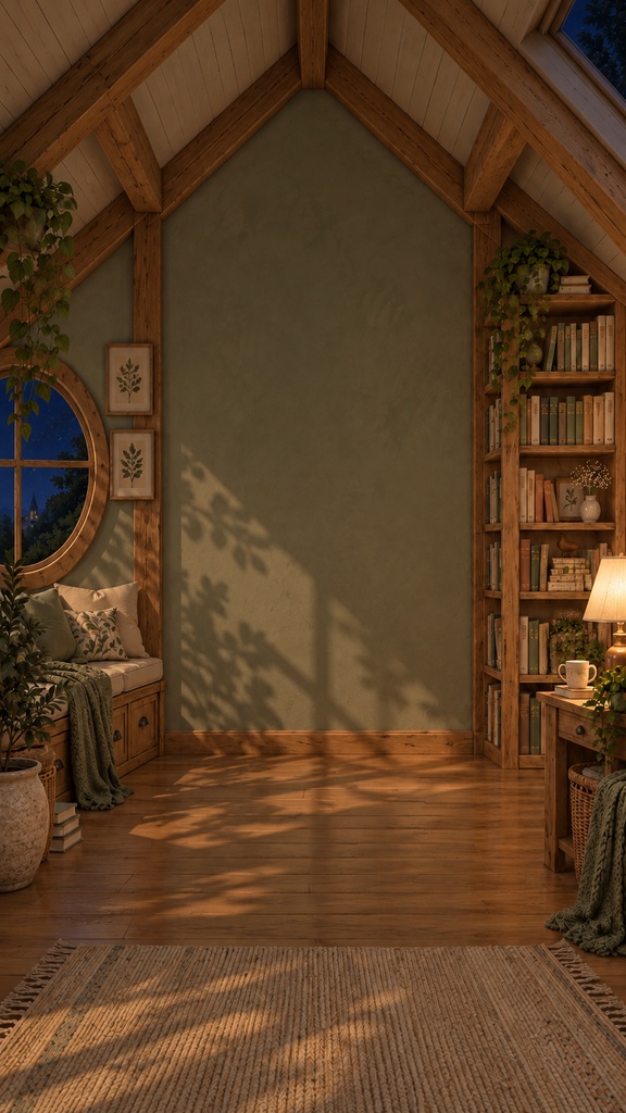 静かな屋根裏の読書部屋|朝・夕方・夜/横・縦6枚セット【配信背景・AI生成】