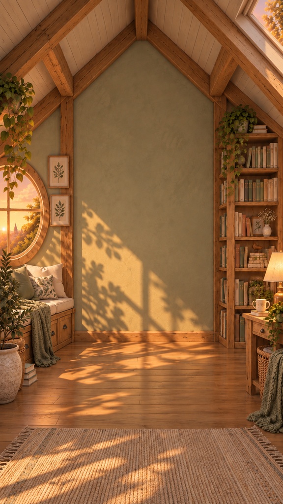 静かな屋根裏の読書部屋|朝・夕方・夜/横・縦6枚セット【配信背景・AI生成】