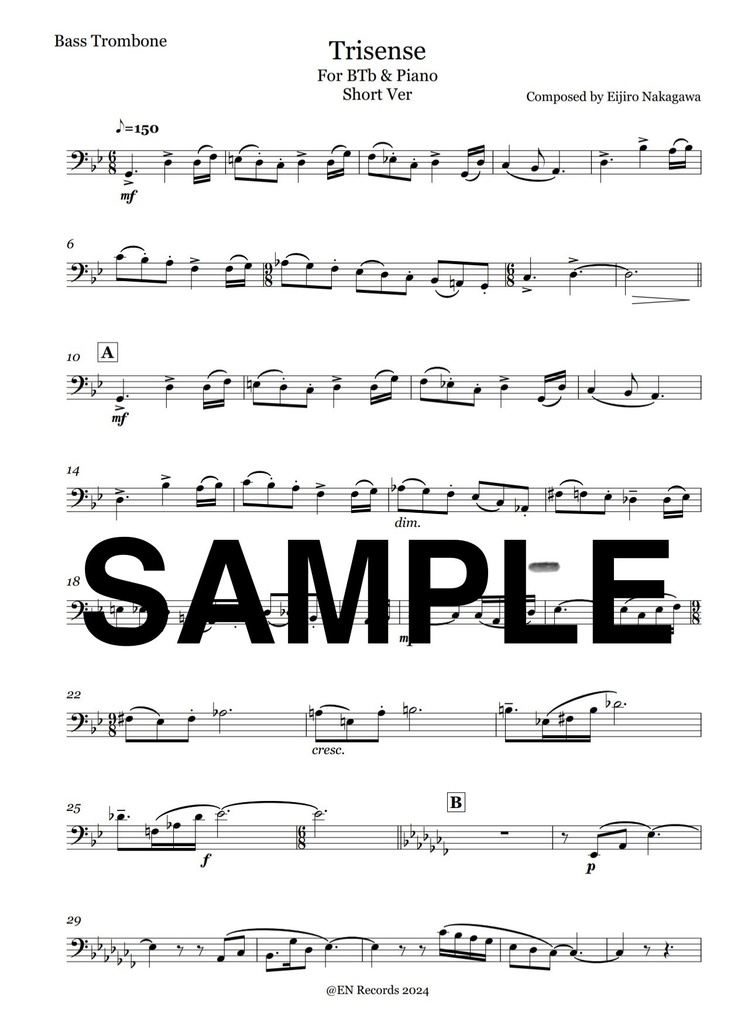 Trisense For Bass Trombone with Piano (12min, ShortVer,