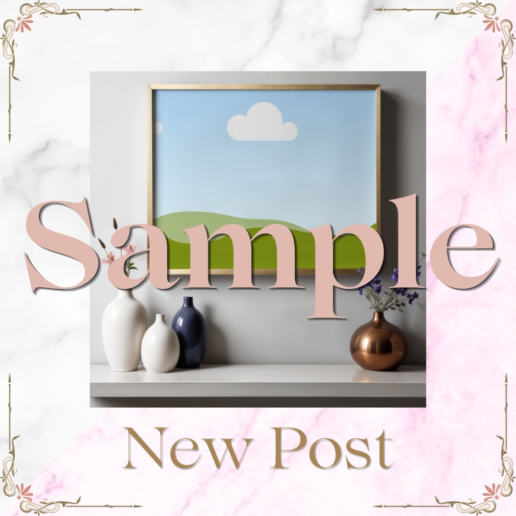 SNS用テンプレート (1080px × 1080px) ホワイトホワイト×ピンク 大理石