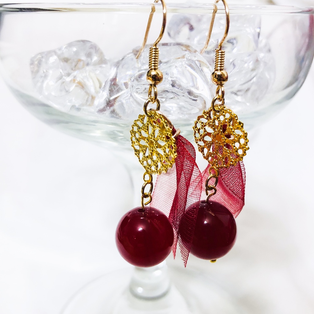 【BF】アクリルビーズとオーガンジーのピアス