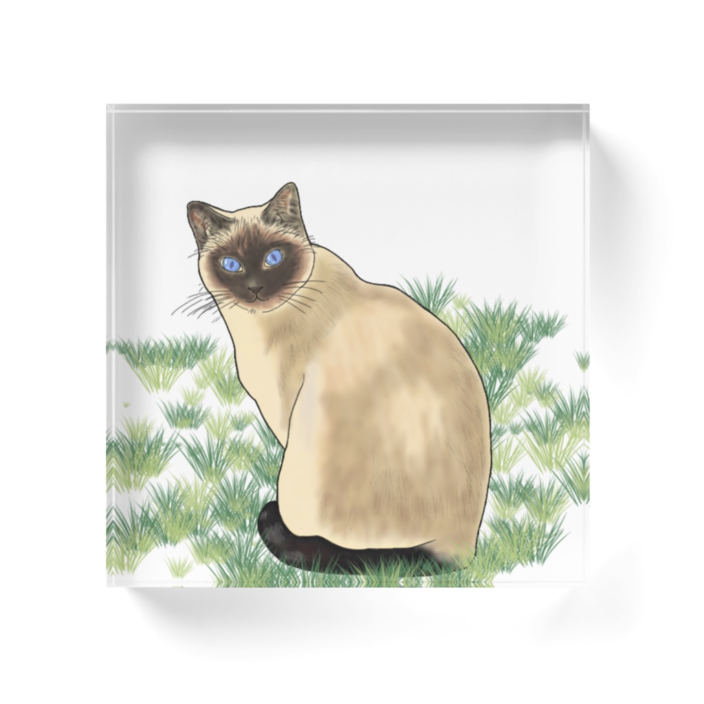 『草の上のシャム』アクリルブロック