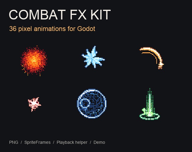 【無料サンプルあり】Combat FX Kit｜Godot向けドット絵エフェクト36種