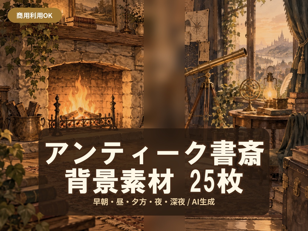 アンティーク書斎風背景セット【配信・サムネイル素材】