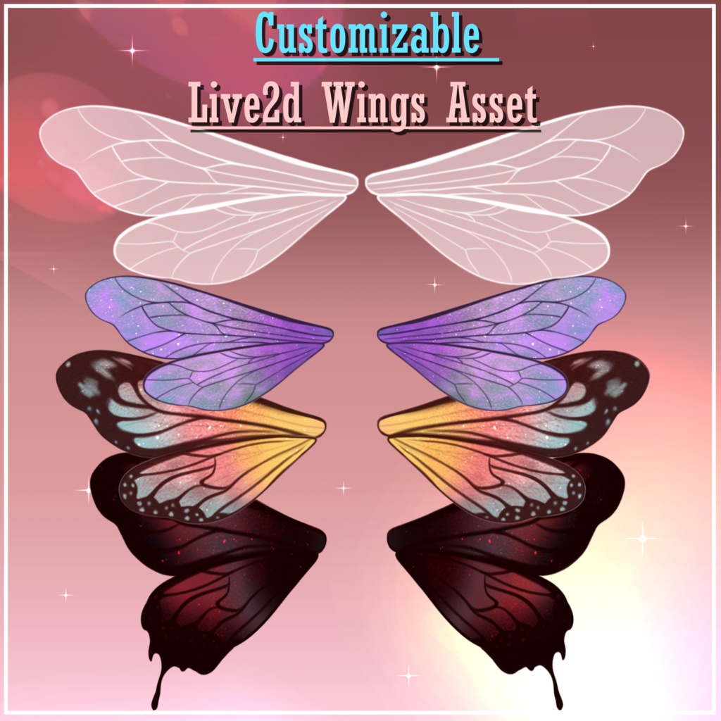 [LIVE2D] カスタマイズ可能な  Customizable Fairy Wings Vtuber Asset