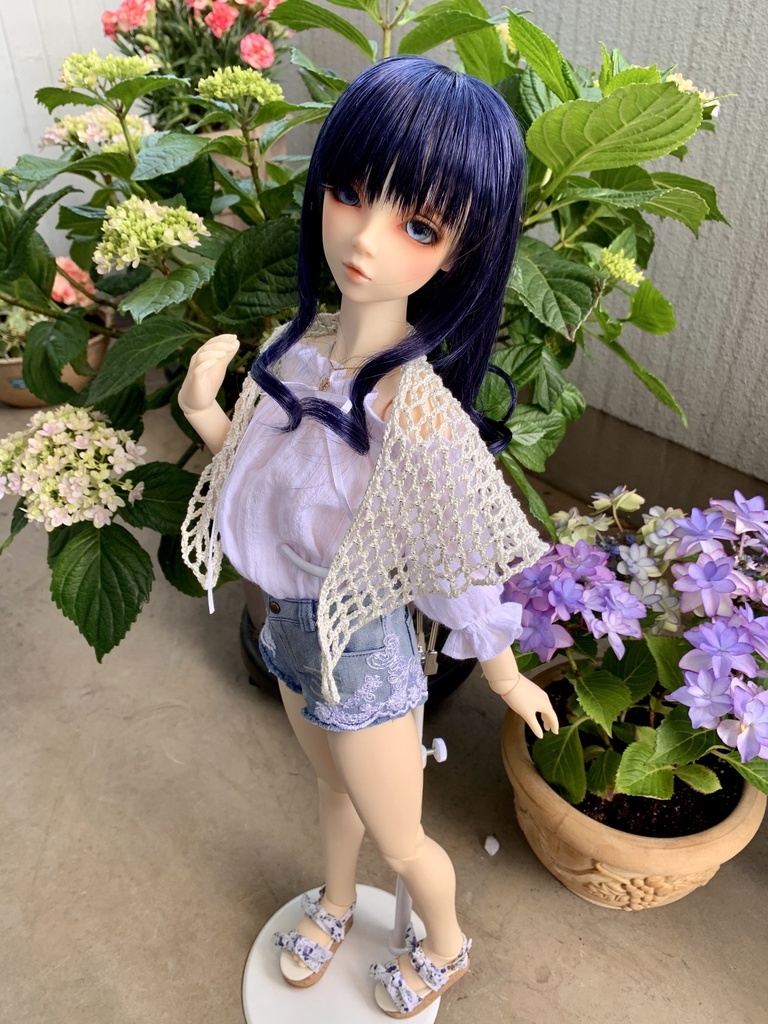 ビーズ編み込み三角ショール(オフホワイト)