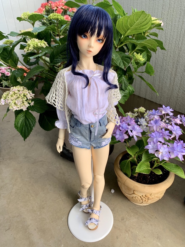 ビーズ編み込み三角ショール(オフホワイト)