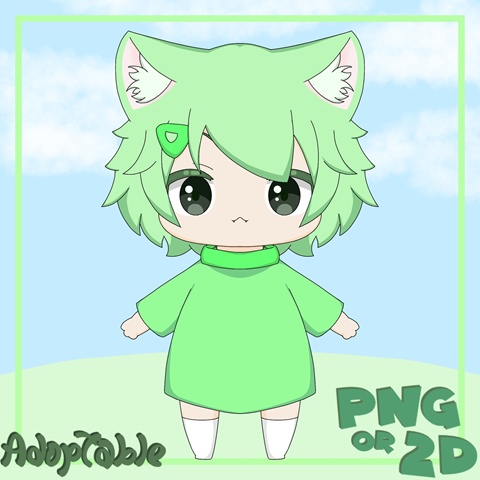 [Adoptable] Small Green Neko - Live 2D Model