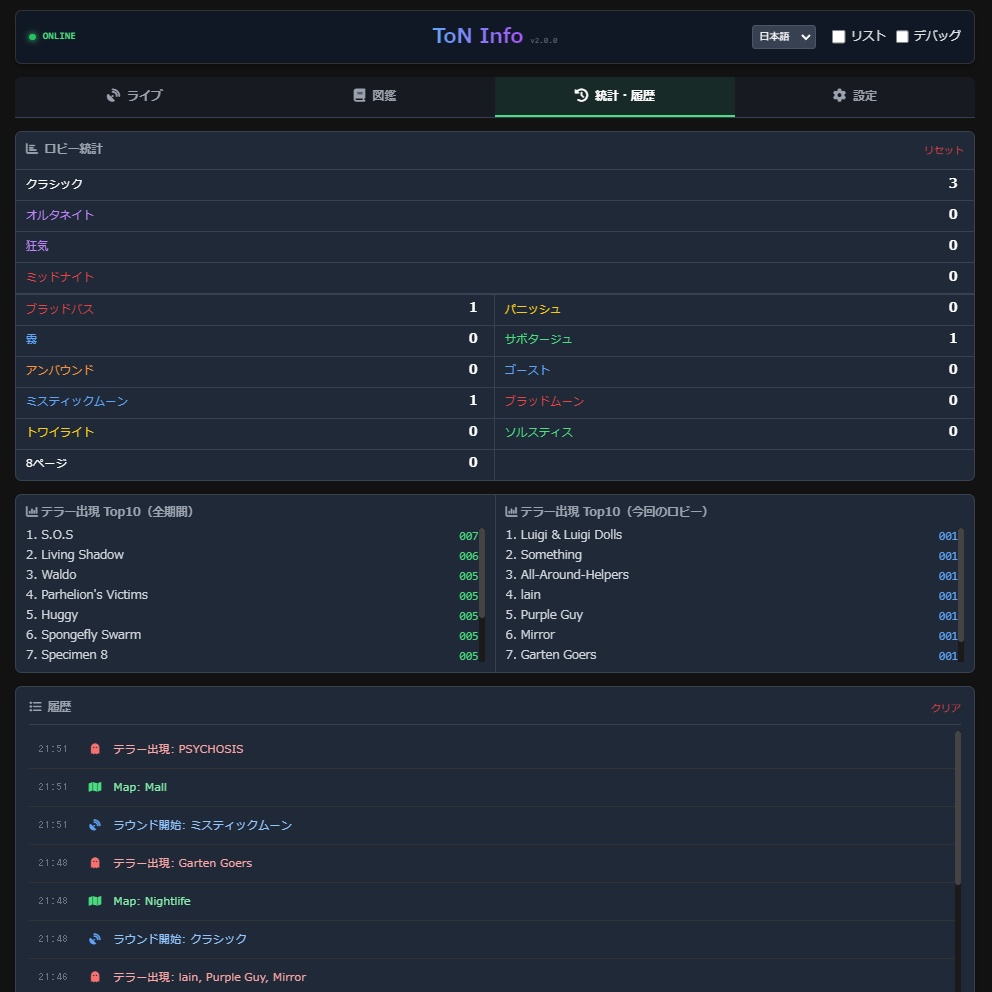 【無料】Terror of Nowhere テラー情報表示ツール ToN Info