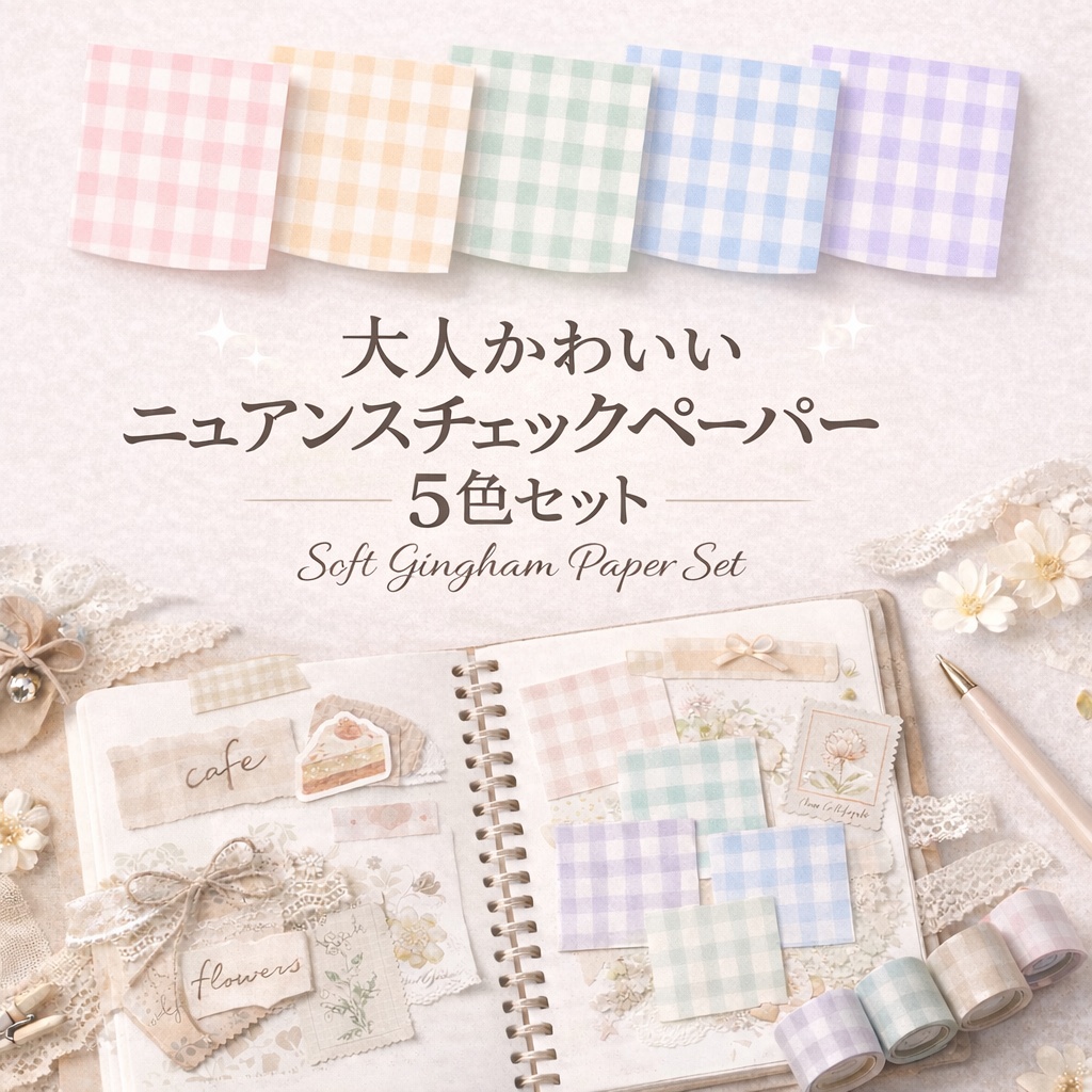 大人かわいいニュアンスチェックペーパー 5色セット