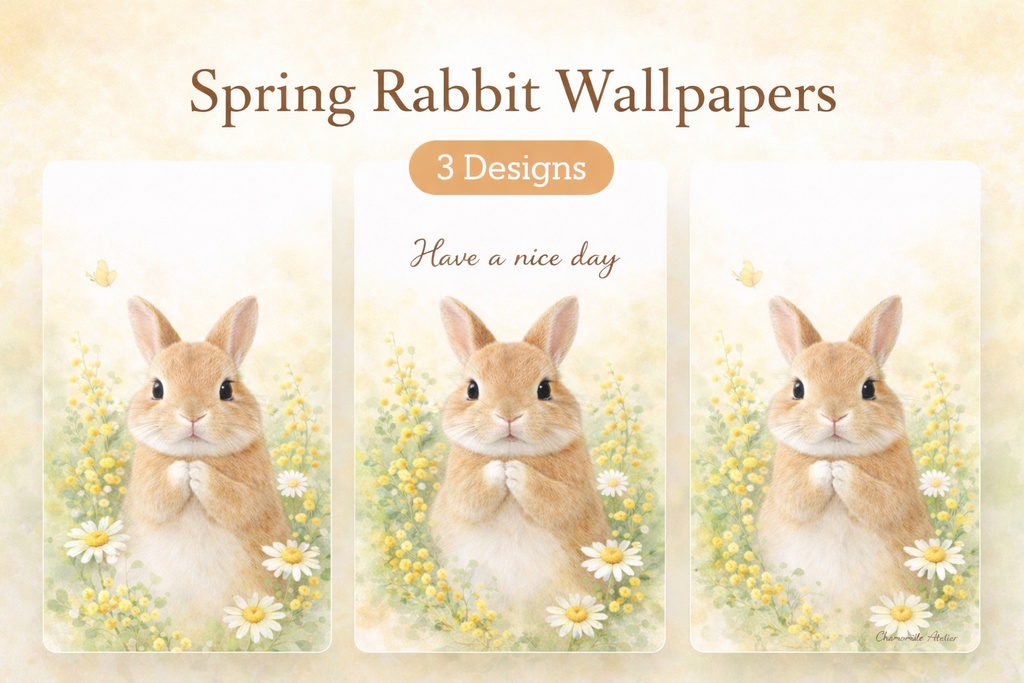 ふんわりうさぎのスマホ壁紙｜水彩ナチュラルデザイン