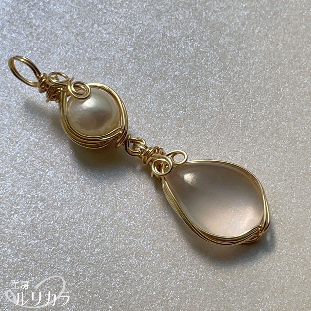 ローズクォーツとあこや真珠のペンダントトップ