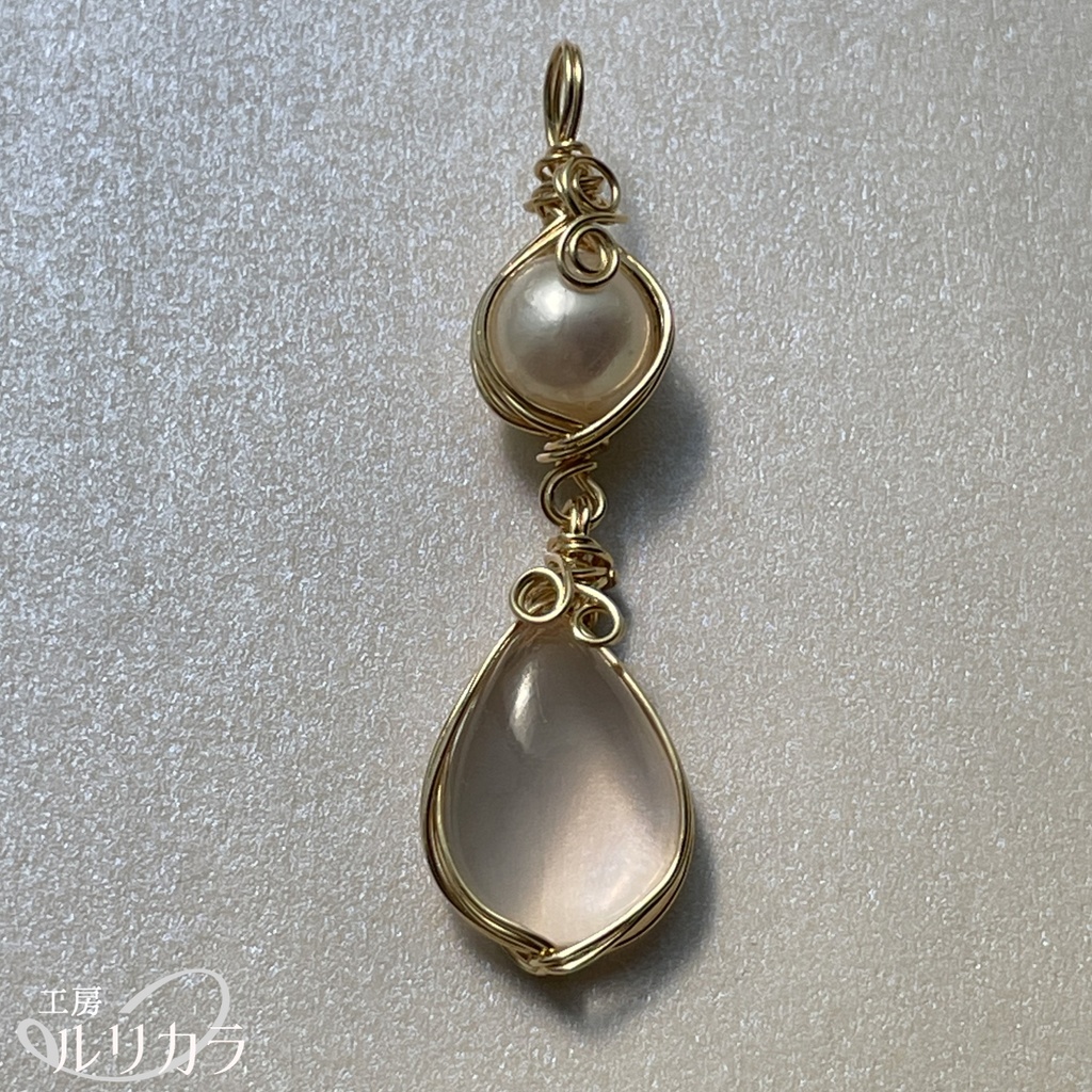 ローズクォーツとあこや真珠のペンダントトップ
