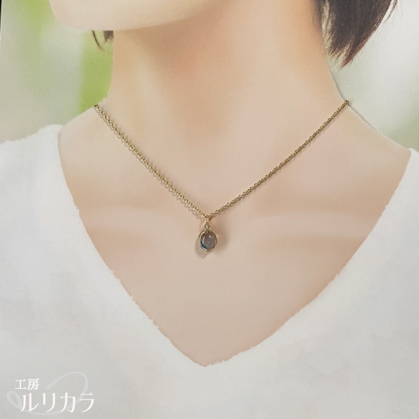 ガラス クリア×青・ピンク フカネ巻き®︎ワイヤーラップペンダントトップ