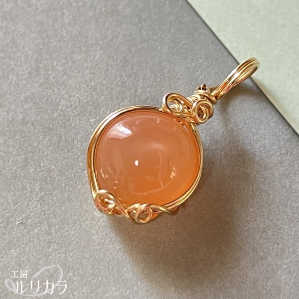 オレンジムーンストーン フカネ巻き®︎ワイヤーラップペンダントトップ