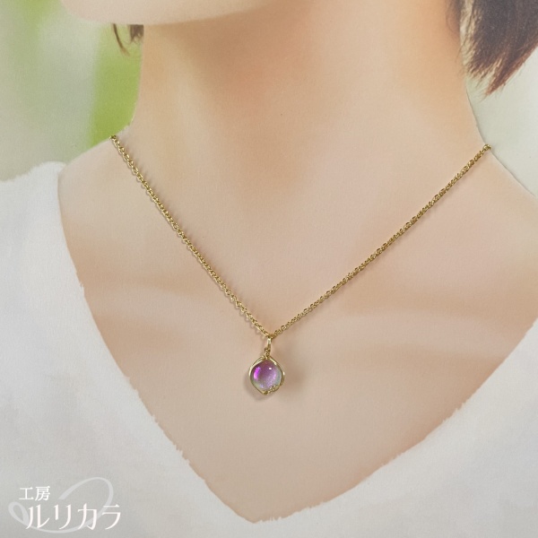 ガラス クリア~乳白色×ピンク フカネ巻き®︎ワイヤーラップペンダントトップ