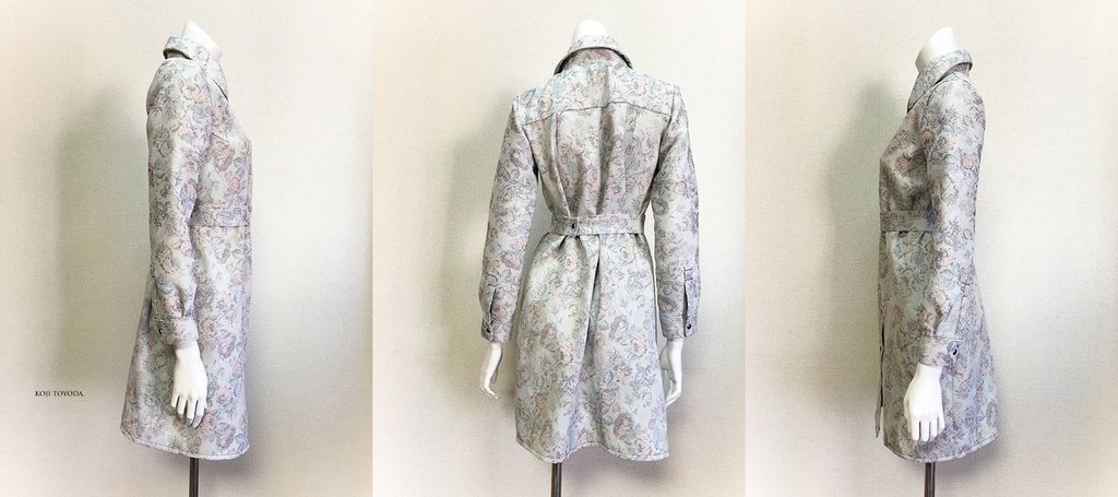 【1点もの・デザイン画付き】絹(シルク入り)ゴブラン織りベルト付きシャツ型コートワンピース(KOJI TOYODA)