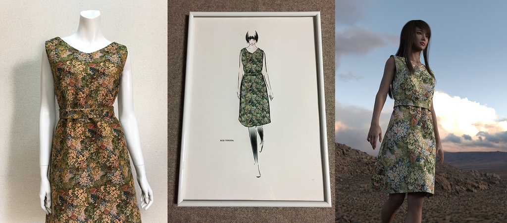 【1点もの・デザイン画付き】ベルト付きゴブラン織りノースリーブワンピース(KOJI TOYODA)