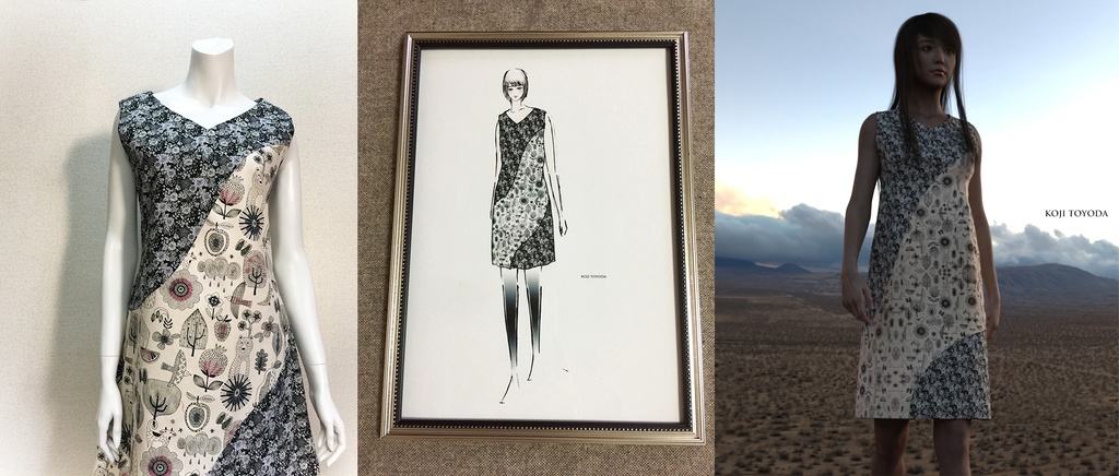 【1点もの・デザイン画付き】湾曲切り替えワンピース(KOJI TOYODA)