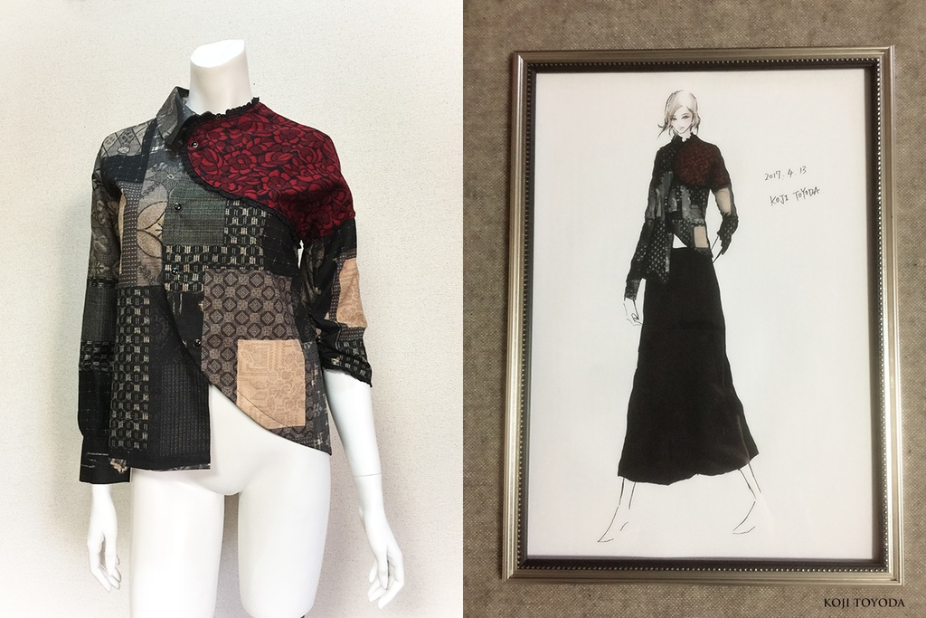【1点もの・デザイン画付き】和柄アシメトリー変則ブラウス(KOJI TOYODA)