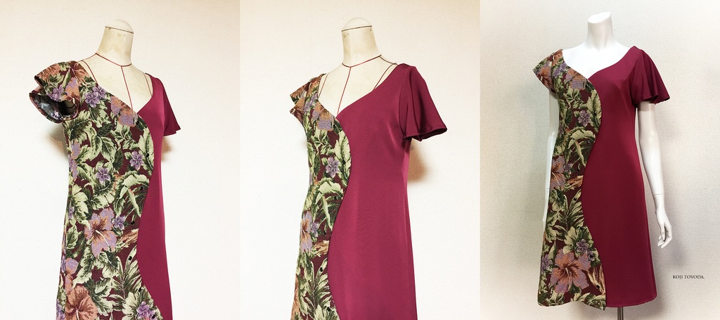 【1点もの・デザイン画付き】ゴブラン織りアシメトリー湾曲ワンピース(KOJI TOYODA)