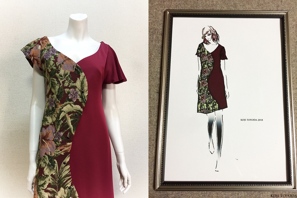 【1点もの・デザイン画付き】ゴブラン織りアシメトリー湾曲ワンピース(KOJI TOYODA)