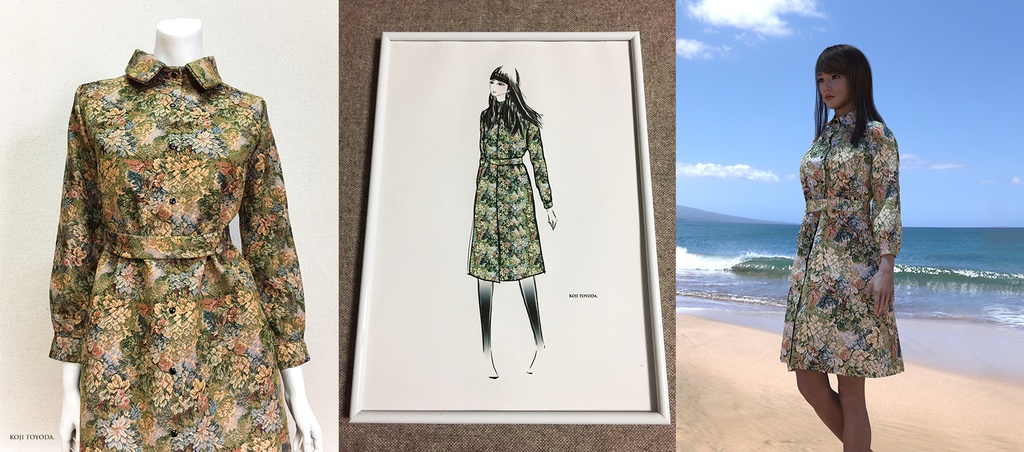 【1点もの・デザイン画付き】ベルト付きゴブラン織りシャツ型コートワンピース(KOJI TOYODA)