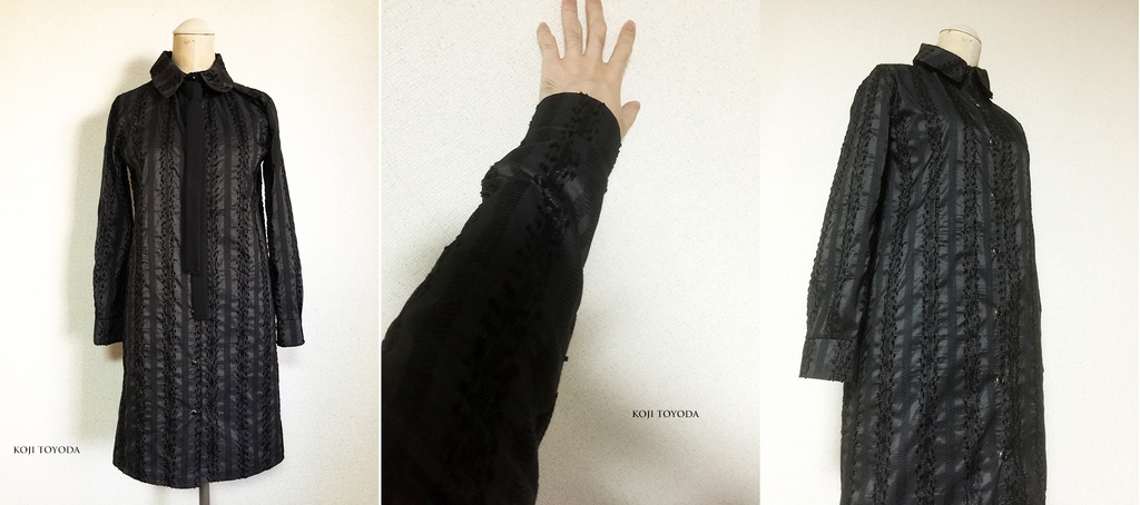 【1点もの・デザイン画付き】ブラック刺繍ストライプワンピース(KOJI TOYODA)