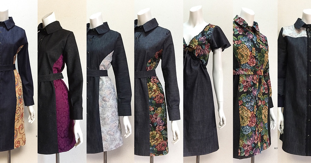 【1点もの・デザイン画付き】岡山産デニム+ゴブラン織り切り替えシャツ型コートワンピース(KOJI TOYODA)