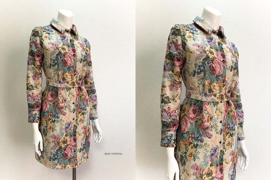 【1点もの・デザイン画付き】ベルト付きゴブラン織りシャツ型コートワンピース(KOJI TOYODA)