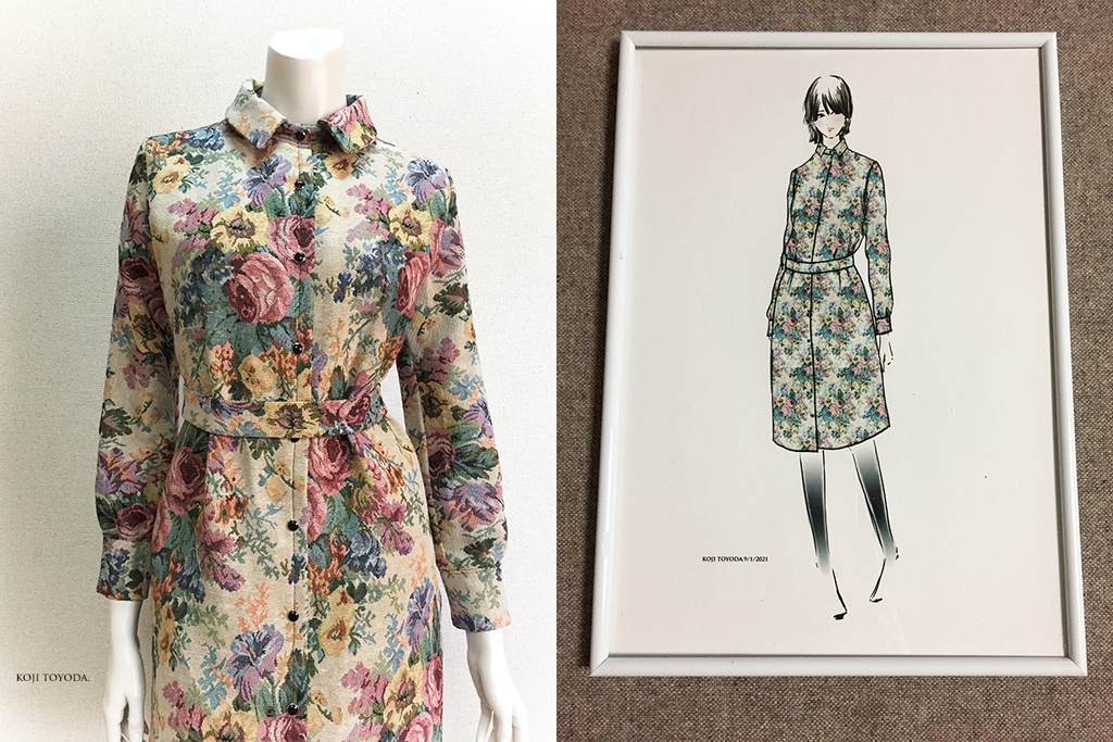 【1点もの・デザイン画付き】ベルト付きゴブラン織りシャツ型コートワンピース(KOJI TOYODA)
