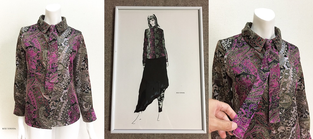 【1点もの・デザイン画付き】フランス製ゴールドラメ糸入り高級花柄ジャガード織りブラウス(KOJI TOYODA)