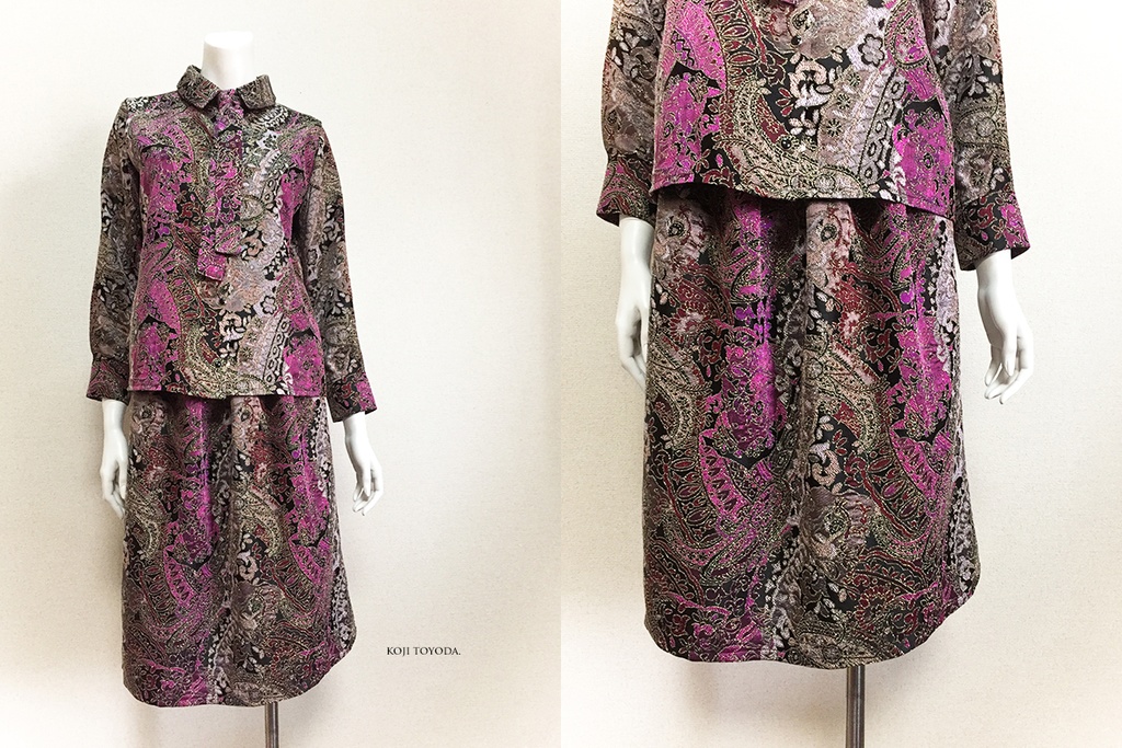 【1点もの・デザイン画付き】フランス製ゴールドラメ糸入り高級花柄ジャガード織りブラウス(KOJI TOYODA)