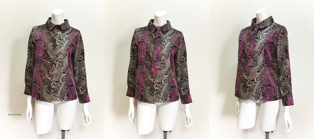 【1点もの・デザイン画付き】フランス製ゴールドラメ糸入り高級花柄ジャガード織りブラウス(KOJI TOYODA)