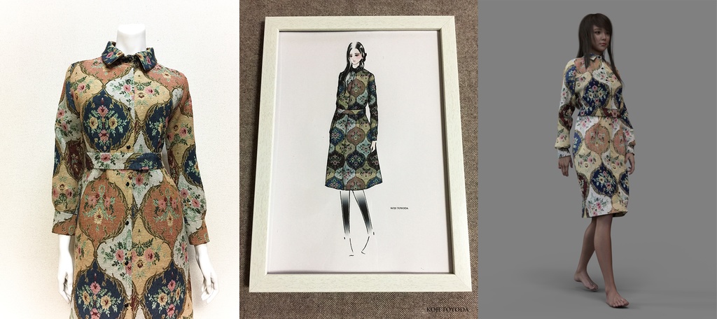 【1点もの・デザイン画付き】ゴブラン織りベルト付きシャツ型コートワンピース(KOJI TOYODA)