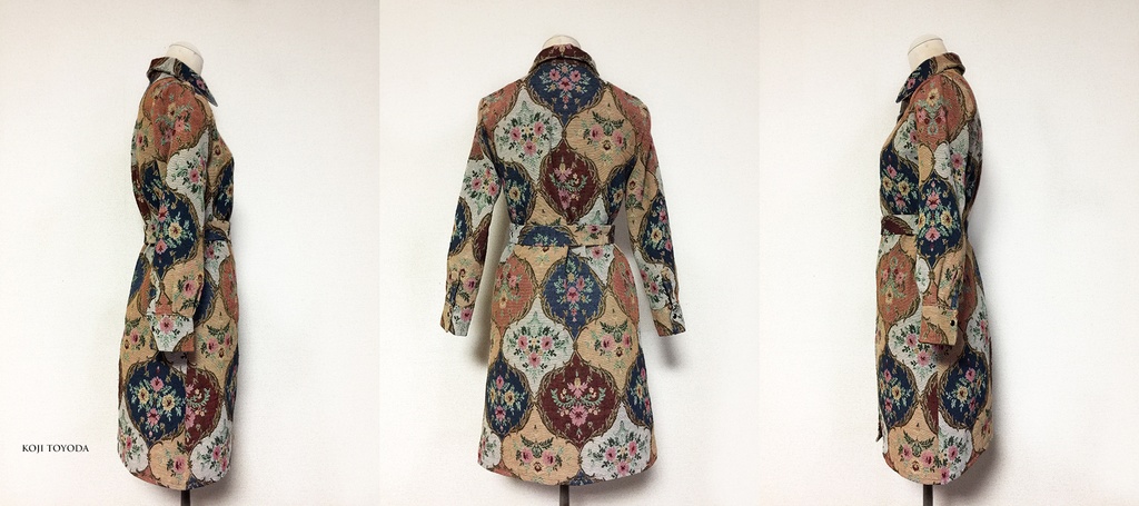 【1点もの・デザイン画付き】ゴブラン織りベルト付きシャツ型コートワンピース(KOJI TOYODA)