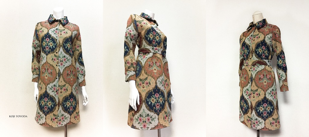 【1点もの・デザイン画付き】ゴブラン織りベルト付きシャツ型コートワンピース(KOJI TOYODA)