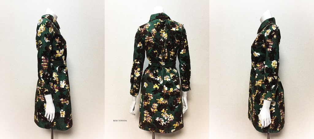 【1点もの・デザイン画付き】ベルト付きアーチゴブラン織り切り替えシャツ型コートワンピース(KOJI TOYODA)