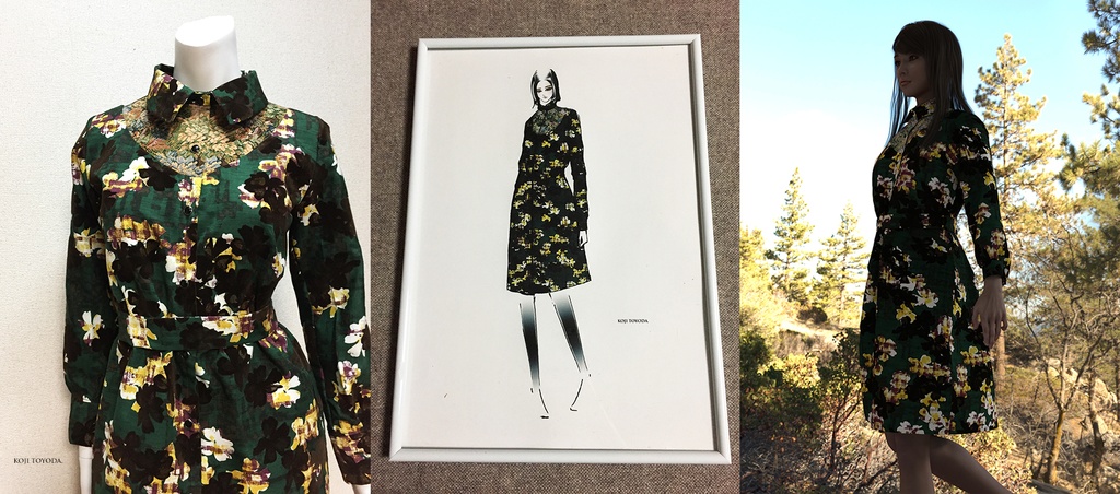 【1点もの・デザイン画付き】ベルト付きアーチゴブラン織り切り替えシャツ型コートワンピース(KOJI TOYODA)