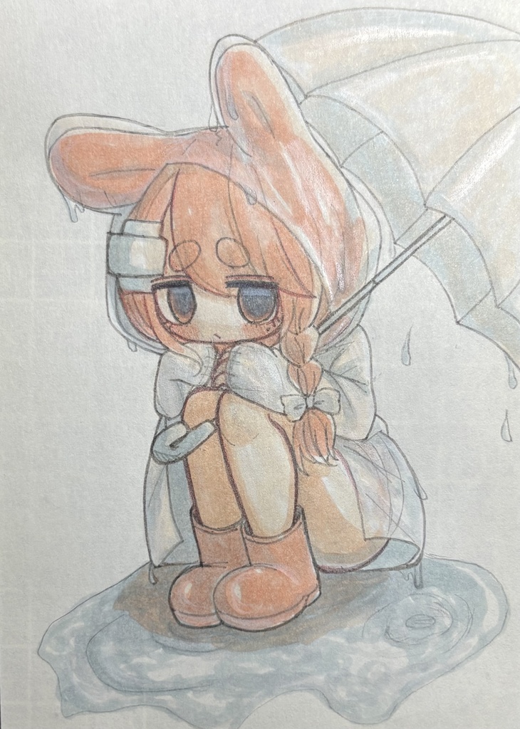 うさぎさんドローイング原画（梅雨）