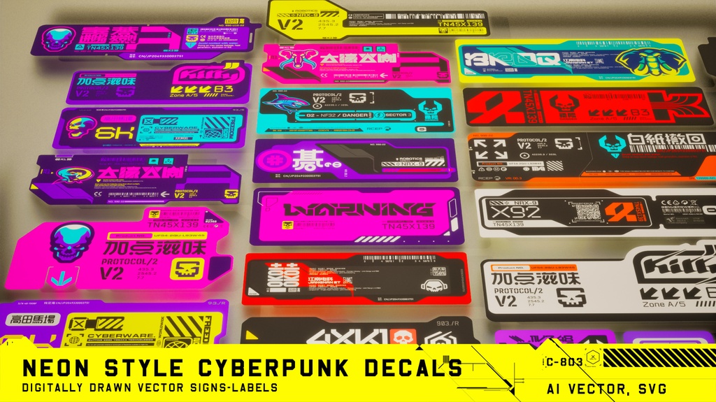 Cyberpunk Decals Vector pack 5