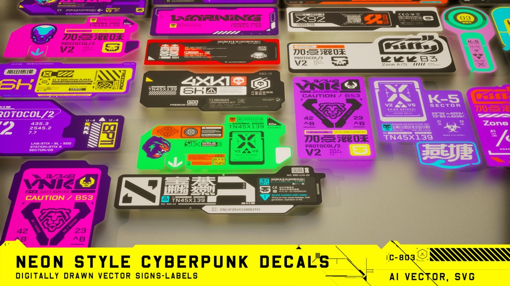 Cyberpunk Decals Vector pack 5