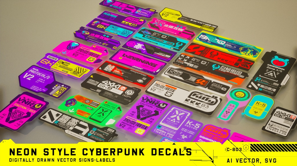 Cyberpunk Decals Vector pack 5