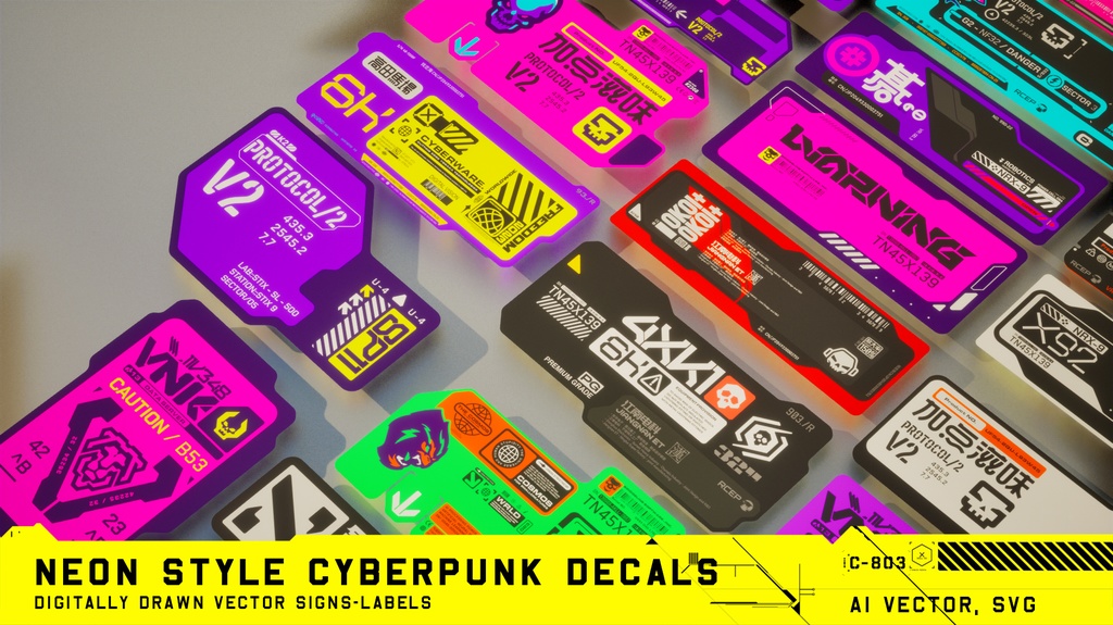 Cyberpunk Decals Vector pack 5